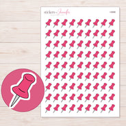 Pink Push Pin Planner Stickers | I-9588 — 5 × 7 inch sheet and enlarged sticker detail