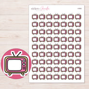 Pink Retro Television Planner Stickers | I-9590 — 5 × 7 inch sheet and enlarged sticker detail