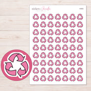 Pink Recycling Symbol Planner Stickers | I-9593 — 5 × 7 inch sheet and enlarged sticker detail