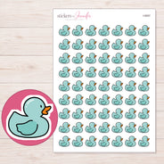Mint Rubber Duck Planner Stickers | I-9597 — 5 × 7 inch sheet and enlarged sticker detail