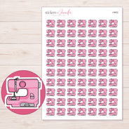 Pink Sewing Machine Planner Stickers | I-9602 — 5 × 7 inch sheet and enlarged sticker detail