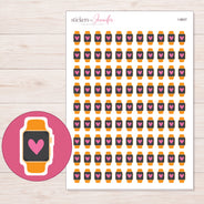 Orange Heart Smartwatch Planner Stickers | I-9607 — 5 × 7 inch sheet and enlarged sticker detail