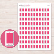 White Phone with Pink Screen Planner Stickers | I-9608 — 5 × 7 inch sheet and enlarged sticker detail