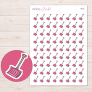 Pink Snow Shovel Planner Stickers | I-9610 — 5 × 7 inch sheet and enlarged sticker detail