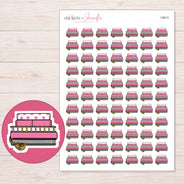 Stack of Pink Planners Planner Stickers | I-9613 — 5 × 7 inch sheet and enlarged sticker detail