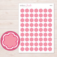Pink Stitched Flower Planner Stickers | I-9615 — 5 × 7 inch sheet and enlarged sticker detail