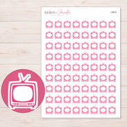 Pink Outline Retro Television Planner Stickers | I-9623 — 5 × 7 inch sheet and enlarged sticker detail