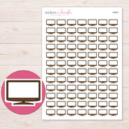 Brown Flat Screen Television Planner Stickers | I-9624 — 5 × 7 inch sheet and enlarged sticker detail