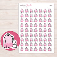 Pink Tea Bag Planner Stickers | I-9626 — 5 × 7 inch sheet and enlarged sticker detail