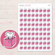 Pink Heart Tissue Box Planner Stickers | I-9631 — 5 × 7 inch sheet and enlarged sticker detail