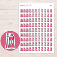 Pink Toothpaste and Brush Planner Stickers | I-9635 — 5 × 7 inch sheet and enlarged sticker detail