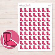 Pink Cozy Boot Planner Stickers | I-9639 — 5 × 7 inch sheet and enlarged sticker detail
