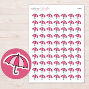 Pink Umbrella Planner Stickers | I-9640 — 5 × 7 inch sheet and enlarged sticker detail