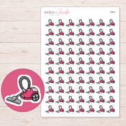 Pink Canister Vacuum Planner Stickers | I-9641 — 5 × 7 inch sheet and enlarged sticker detail