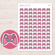 Pink Color Button Game Controller Planner Stickers | I-9642 — 5 × 7 inch sheet and enlarged sticker detail