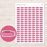 Pink Washi Roll with Loose End Planner Stickers | I-9643 — 5 × 7 inch sheet and enlarged sticker detail