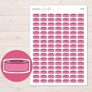 Simple Pink Washi Roll Planner Stickers | I-9644 — 5 × 7 inch sheet and enlarged sticker detail