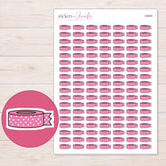 Pink Dotted Washi with Loose End Planner Stickers | I-9649 — 5 × 7 inch sheet and enlarged sticker detail