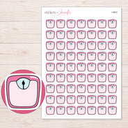 Pink Bathroom Scale Planner Stickers | I-9653 — 5 × 7 inch sheet and enlarged sticker detail