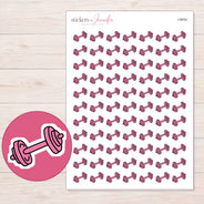 Pink Dumbbell Planner Stickers | I-9654 — 5 × 7 inch sheet and enlarged sticker detail