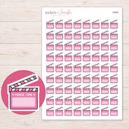 Pink Movie Time Clapperboard Planner Stickers | I-9656 — 5 × 7 inch sheet and enlarged sticker detail