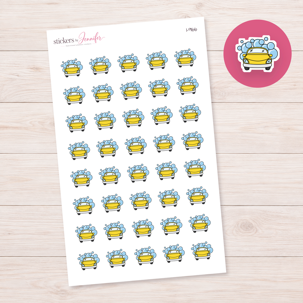 Bright Yellow Car Wash Planner Stickers | I-966
