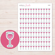 Pink Wine Glass Planner Stickers | I-9661 — 5 × 7 inch sheet and enlarged sticker detail