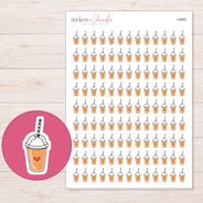 Orange Heart Smoothie Planner Stickers | I-9665 — 5 × 7 inch sheet and enlarged sticker detail