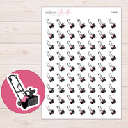 Pink and Black Snow Blower Planner Stickers | I-9666 — 5 × 7 inch sheet and enlarged sticker detail