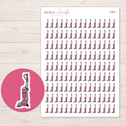 Pink Detailed Upright Vacuum Planner Stickers | I-9670 — 5 × 7 inch sheet and enlarged sticker detail