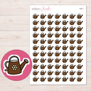 Brown Flower Watering Can Planner Stickers | I-9671 — 5 × 7 inch sheet and enlarged sticker detail