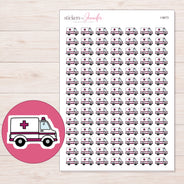 Magenta Accent Ambulance Planner Stickers | I-9673 — 5 × 7 inch sheet and enlarged sticker detail
