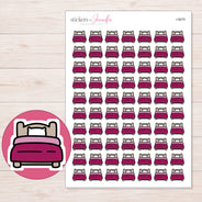 Magenta Bed Planner Stickers | I-9679 — 5 × 7 inch sheet and enlarged sticker detail