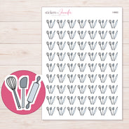 Gray Baking Utensils Planner Stickers | I-9682 — 5 × 7 inch sheet and enlarged sticker detail