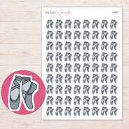 Gray Ballet Shoes Planner Stickers | I-9683 — 5 × 7 inch sheet and enlarged sticker detail