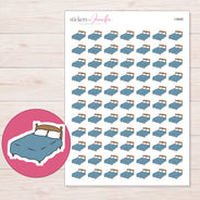 Blue Blanket Bed Planner Stickers | I-9688 — 5 × 7 inch sheet and enlarged sticker detail