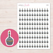 Charcoal Birthday Cupcake Planner Stickers | I-9693 — 5 × 7 inch sheet and enlarged sticker detail