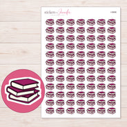 Burgundy Book Stack Planner Stickers | I-9698 — 5 × 7 inch sheet and enlarged sticker detail