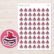 Burgundy Books with Apple Planner Stickers | I-9699 — 5 × 7 inch sheet and enlarged sticker detail