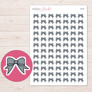 Gray Ribbon Bow Planner Stickers | I-9701 — 5 × 7 inch sheet and enlarged sticker detail