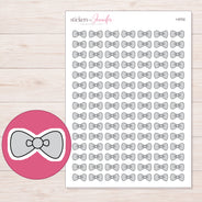 Light Gray Bow Tie Planner Stickers | I-9702 — 5 × 7 inch sheet and enlarged sticker detail
