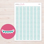 Teal Party Bunting Planner Stickers | I-9706 — 5 × 7 inch sheet and enlarged sticker detail