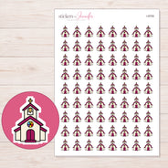 Magenta Accent Church Planner Stickers | I-9709 — 5 × 7 inch sheet and enlarged sticker detail