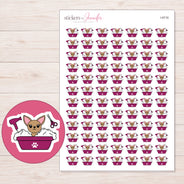 Chihuahua in Magenta Grooming Tub Planner Stickers | I-9716 — 5 × 7 inch sheet and enlarged sticker detail