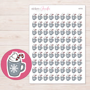 Gray Snowflake Hot Chocolate Planner Stickers | I-9718 — 5 × 7 inch sheet and enlarged sticker detail