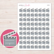 Gray Clapperboard Planner Stickers | I-9720 — 5 × 7 inch sheet and enlarged sticker detail
