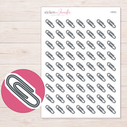 Gray Paper Clip Planner Stickers | I-9721 — 5 × 7 inch sheet and enlarged sticker detail