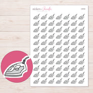 Gray Clothes Iron Planner Stickers | I-9723 — 5 × 7 inch sheet and enlarged sticker detail