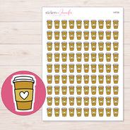 Gold Heart Takeaway Coffee Planner Stickers | I-9726 — 5 × 7 inch sheet and enlarged sticker detail