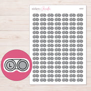 Gray Contact Lens Case Planner Stickers | I-9727 — 5 × 7 inch sheet and enlarged sticker detail